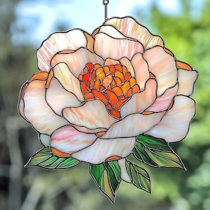 Peony Suncatcher: Faux Stained Glass Flower Window Hanging