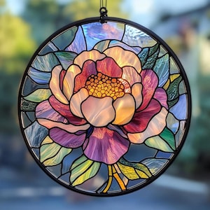 Peony Suncatcher: Faux Stained Glass Flower Window Hanging