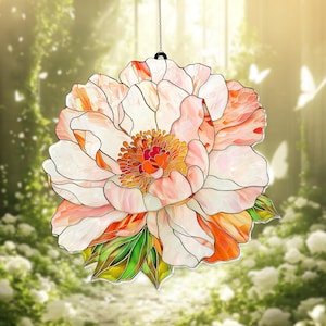Peony Flower Acrylic Suncatcher - Stained Glass Style Window Hanging, Shape Floral Sun Catcher for Home, Garden or Office Decor