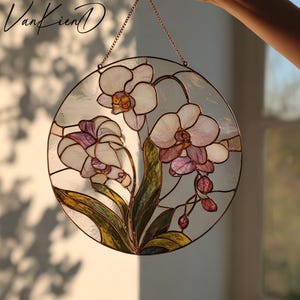 Orchid Flower suncatcher, Orchid Glass Window Hanging, Flower Lover Decor, Natural Lover Gift, Home Decor,Orchid Suncatcher,Mothers Day Gift
