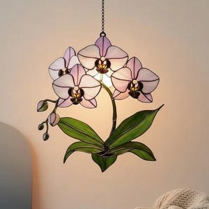 Orchid Acrylic Suncatcher, Pink Phalaenopsis Window Hanging Decor, Elegant Orchid Sun Catcher Ornament,Tropical Floral Window Art Home Decor