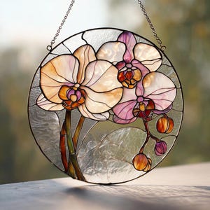 Orchid Flower Glass Suncatcher, Flower Lover Decor, Natural Lover Gift, Home Decor,Orchid Suncatcher, Garden Lovers Gift Idea
