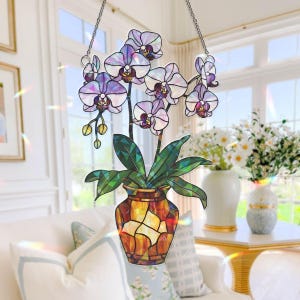 Hologram Orchid Suncatcher, Floral Window Hanging, Rainbow Maker