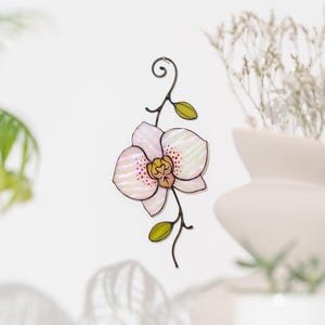 Stained Glass Orchid Flower Suncatcher Window Hanging, Table Decor Grandparents gift for mom