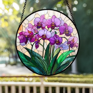 Tropical Orchid Stained Glass Suncatcher, Flower Window Art, Spring Home Accent, Mother's Garden Decor