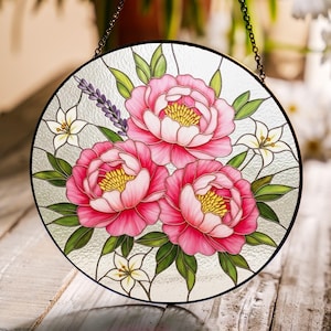 Peony Flower Stained Glass Suncatcher,Birth Month Flower Suncatcher,Mother's Day 2026,Gift For Mom,For Grandma,Grandma Garden,Birthday Gift