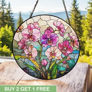 Vibrant Orchid Stained Glass Suncatcher For Mothers Day, Unique Floral Window Art, Pink Purple Flower Decor Gift Mom, Garden Lover Stained.