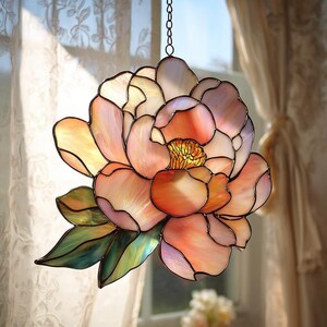 Peony Flower Suncatcher, Elegant Floral Window Hanging, Window Hanging Decor, Handmade Gift, Rose Art For Home Decor